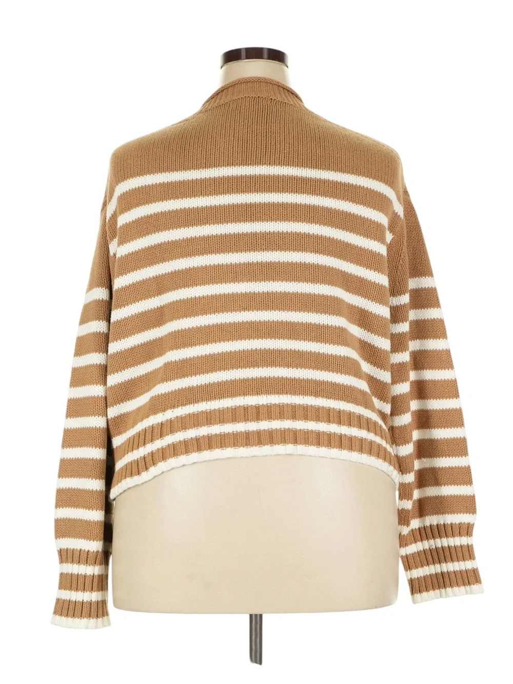 J. Crew Rollneck Sweater Stripe XXL Tan White Relaxed Fit Cotton Preppy Summer
